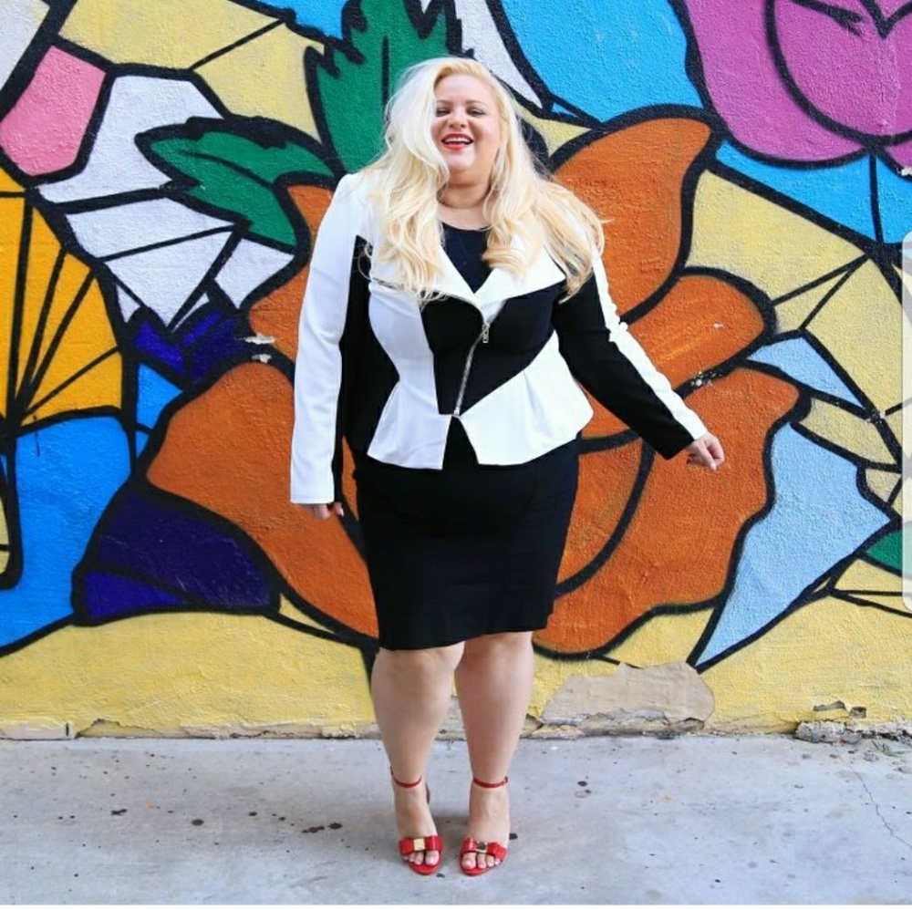 Black and white moto jacket